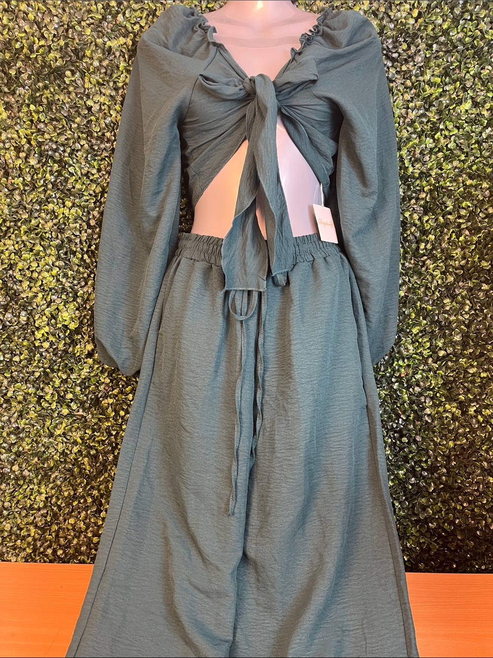 Tie-Front Long Sleeve Maxi Dress in Teal
